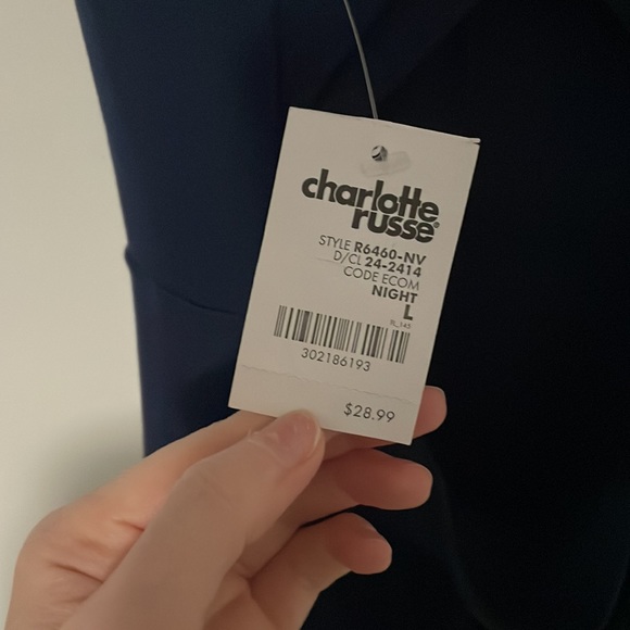 Charlotte Russe (L) navy blue plunge v neck with cross back. - Picture 3 of 4